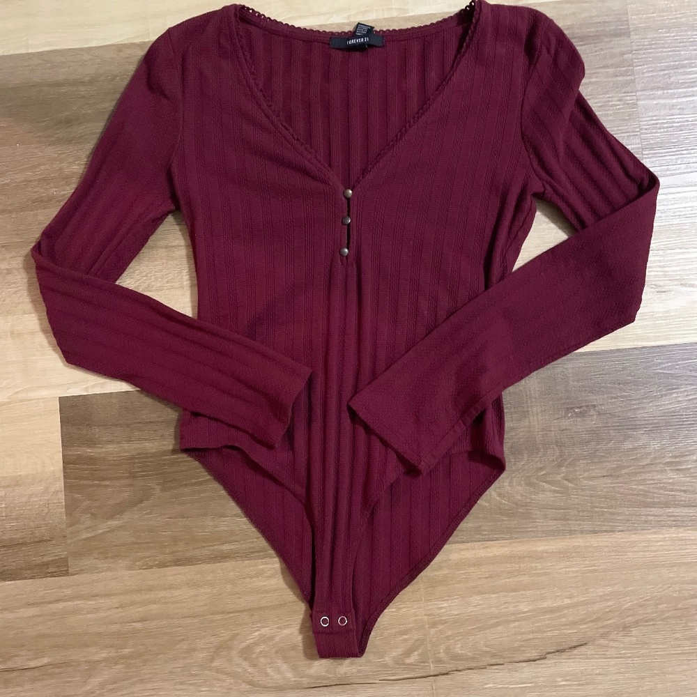 Long Sleeved  Burgundy Body Suit